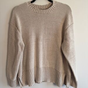 American Eagle Women’s Beige Crew Neck Sweater Chunky Knit Size Large